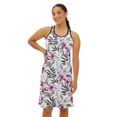 Ralee Fashion Floral Ink Print Pink and Black Racerback Dress for Women, Summer Dress, Beachwear, Casual Sundress, Floral Lounge Dress, Vacation Outfit